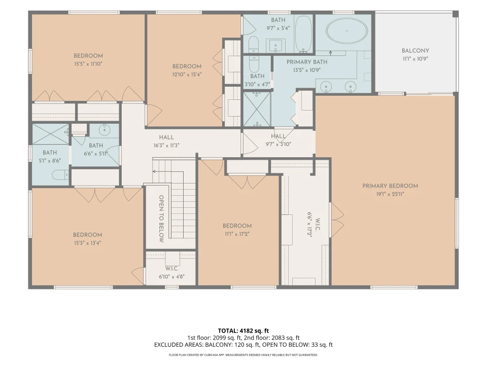Second floor plan with dimensions