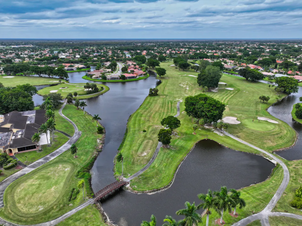 Golf course flyover with water hazard, Boca Raton