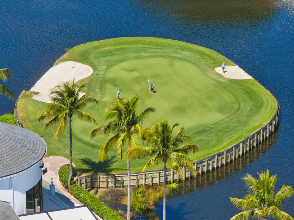 Golf course drone flyover