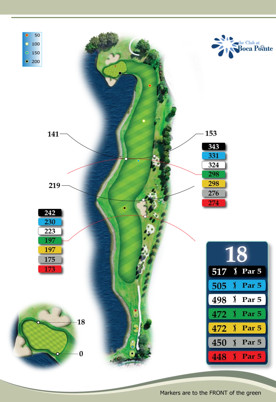 Hole 18 yardage guide, The Club at Boca Pointe