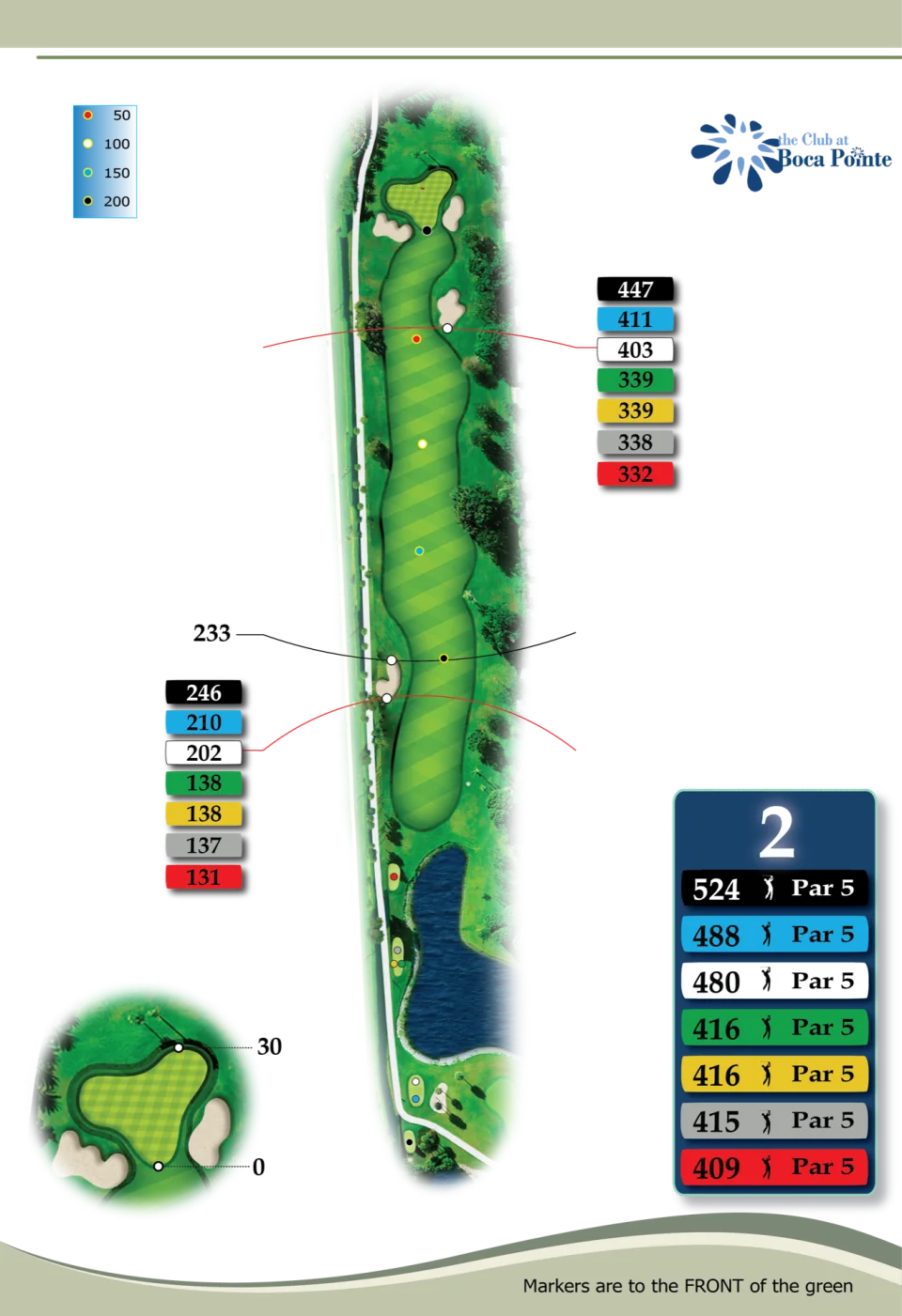 Hole 2 yardage guide, The Club at Boca Pointe