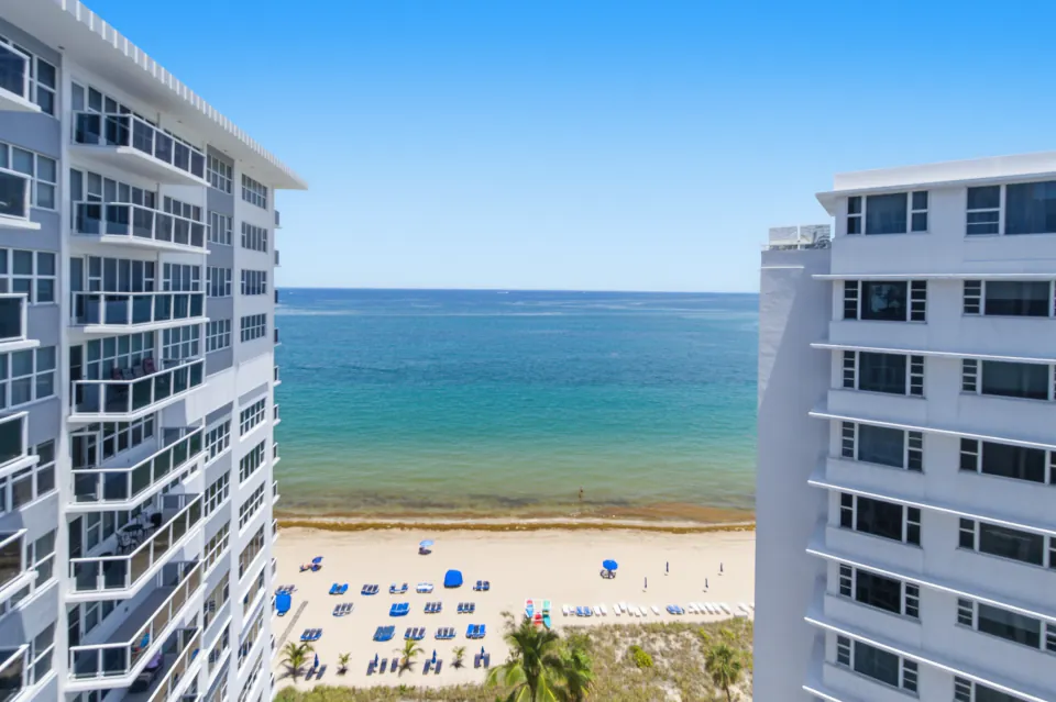 Beachfront condominium and shoreline